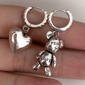 💎New Designer Sterling Silver 🐻 Teddy Bear ♥️ Heart Earrings